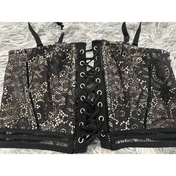 Victoria's Secret Black and Tan Lace Corset Medium M - Picture 2 of 9